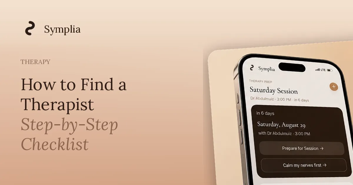 Symplia blog cover: How to Find a Therapist: Step-by-Step Checklist