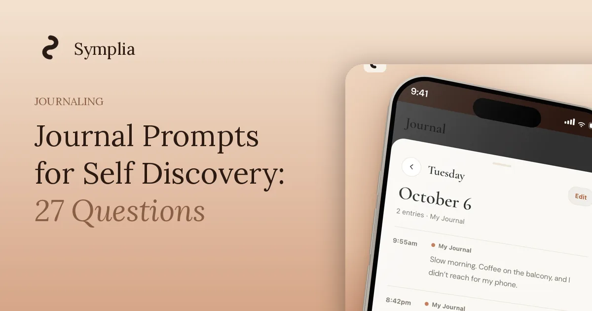 Symplia blog cover: Journal Prompts for Self Discovery: 27 Questions